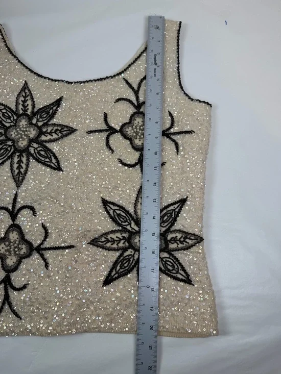 Vintage Beaded Black and cream sleeve less top - Picture 6 of 13